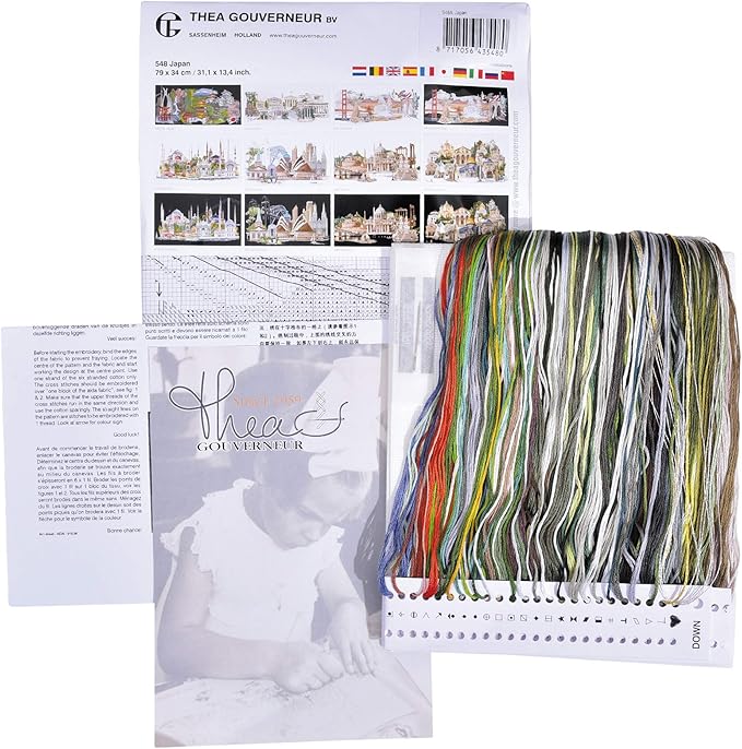 Thea Gouverneur - Counted Cross Stitch Kit - Japan - Aida - 18 Count - Embroidery Kit for Adults - DMC Embroidery Threads and Other Cross Stitch Supplies Included - 548A