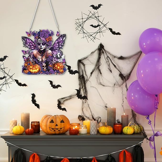 RICUVED Diamond Art Hanging Kit for Adult, Halloween Special Shaped Crystal Gem Craft Diamond Painting Pendant Kits for Adults Beginners, DIY Pumpkin Hanging Art Ornament Kit for Home Garden