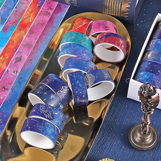 Galaxy Purple Washi Tape - Gold Foil Washi Masking Tape with Constalation, Blue Sky, Moon, Star, Celestial, Perfect for Bullet Journal, DIY Crafts