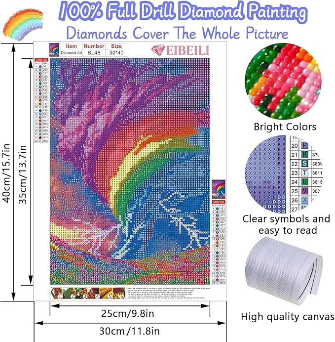 EIBEILI Diamond Art Kits for Adults, Rainbow Storm Diamond Painting Kits for Beginner Round 5D Full Drill Diamond Dots Crafts for Home Wall Decor Gifts 12x16 Inch