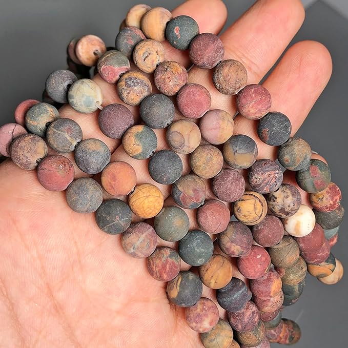 Stone Beads, 60pcs Matte Picasso Jasper, 6mm Round Loose Beads for Jewelry Making, Bracelets, with Bag, String & Card
