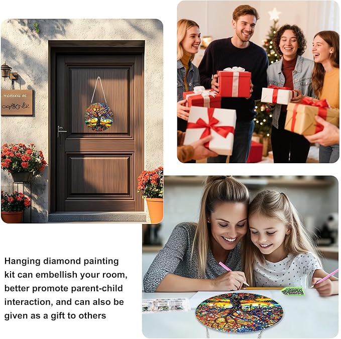 TOSTOG Tree of Life Diamond Art Pendant Kits for Adult, Diamond Painting Hanging Kit for Beginners, 5D DIY Crafts Gem Art, Waterproof Full Accessories for Home Decor Idea 20 * 20 cm/8 * 8 in