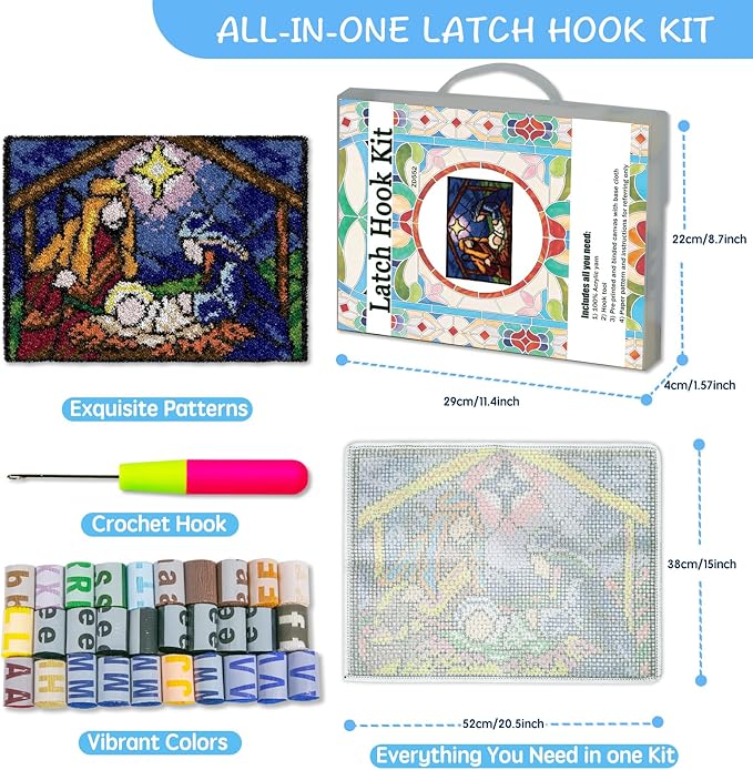 MIAOLLUN Latch Hook Kits Rug, 3D Pattern Printed Canvas Crochet Needlework Crafts Floor DIY Latch Kits for Adults Beginners 20.4" X 15" (52X38cm)