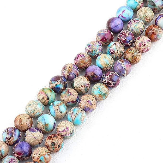 Stone Beads Gemstone Beads for Jewelry Making - 6mm Purple Sea Sediment Beads for Bracelets, Semi Precious Round Japser Beads(59-62pcs, 6mm, Purple Sea Sediment)