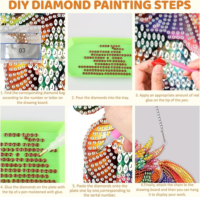 MEIYUDA Dargon Diamond Art Hanging Kits for Adult, Book Dargon Diamond Painting Hanging Kits Ornaments, DIY Special Shaped Rhinestone Window Pendants Kit for Home Garden Wall Decor Gift