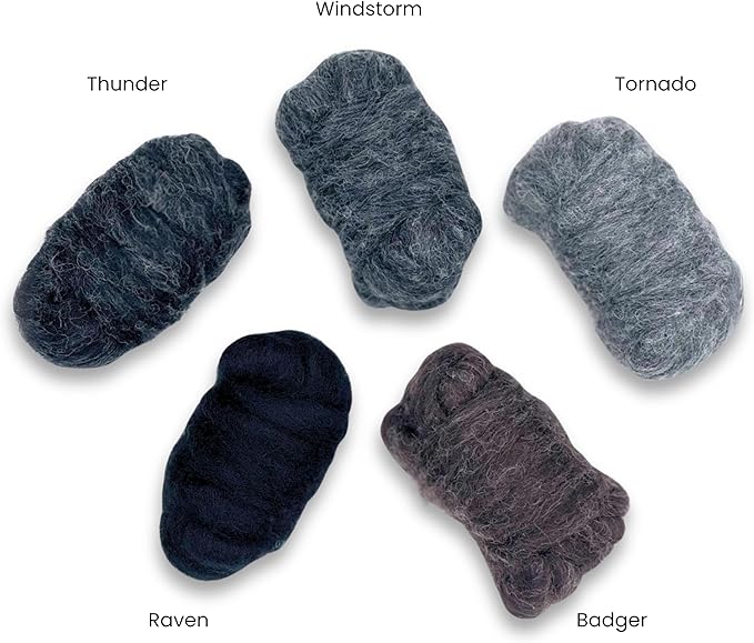 Corriedale Carded Sliver Wool Roving Variety Bundle | Best Core Wool for Needle Felting, Spinning, Wet Felting, Weaving, Dryer Balls, Yarn Roving - Ethically Sourced (Shadowlands)