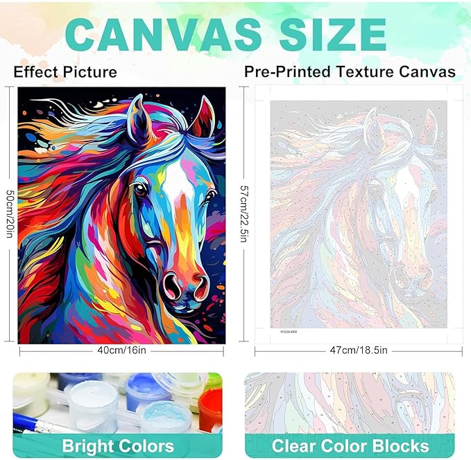 cviokrdu Horse Paint by Numbers Kit for Adults - Animals Adult Paint by Number Kits on Canvas, DIY Oil Painting for Gift Home Wall Decor (16x20inch)
