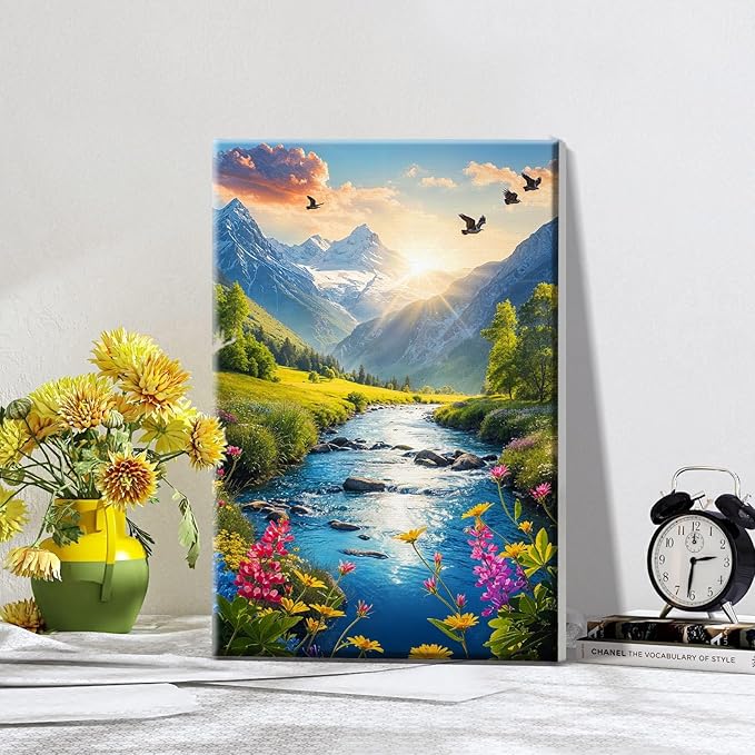 ATDMS Paint by Numbers Kit for Adults with Frame Landscape Paint by Number with Easel Mountain Easy Adult Paint by Number Kits Sunset Paint by Numbers Kit on Canvas for Gift Home Wall Decor 8x12 Inch