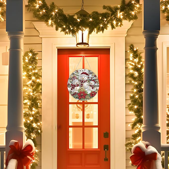 DIY Diamond Art Painting Wreath Kits，Special Shaped Rhinestone Hanging Ornament Diamond Art Window Pendants for Gift Home Garden Wall Hanging Kits,Double Sided (Christmas Snowman)