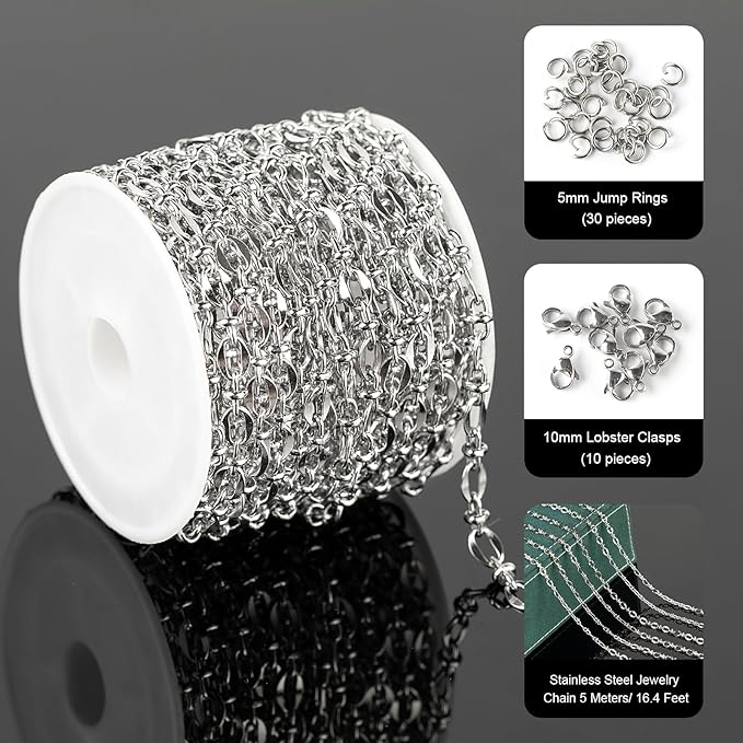 UMAOKANG 5 Meters Stainless Steel Jewelry Chain for Jewelry Making Lip Bead Link Chain Women Necklace Bracelet DIY Jewelry Chain Roll
