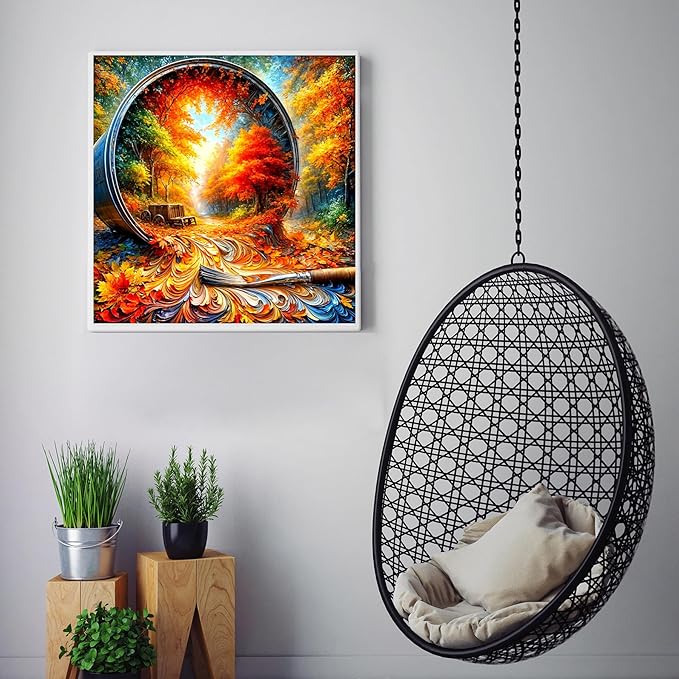 CZYWJMEI 5D Fall Diamond Painting Kits for Adults Beginners,DIY Maple Leaf Landscape Diamond Art,Full Round Drill Diamond Dot Gem Art Kits,Home Wall Decor 16x16 Inch