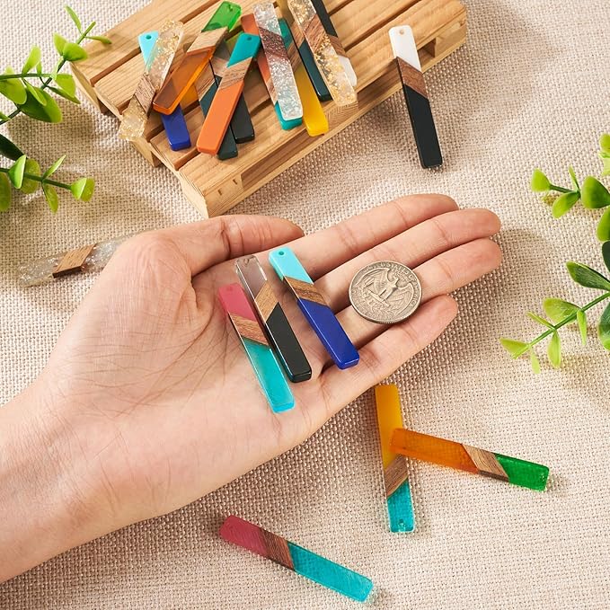 Beadthoven 20pcs/10 Pairs Rectangle Bar Wood Charms Western Charms for Earrings Assorted Colorful Natural Wood Earrings Pendants for Jewelry Making Necklace Findings Women