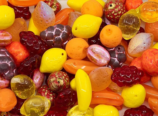 1.4oz (40g = 35 pcs) of Fruit Czech Glass Bead Mix with Lemon, Banana, Grape, Coffee and Other Fruit Beads