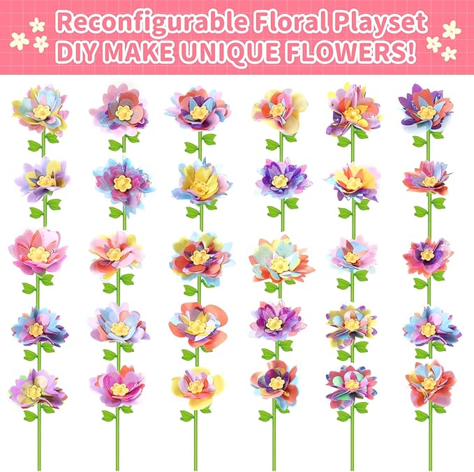 risuntoy flower making kit for kids with 210 pieces create 30 unique fabric flowers | diy craft kit for ages 3+ | stem toys for creative fun