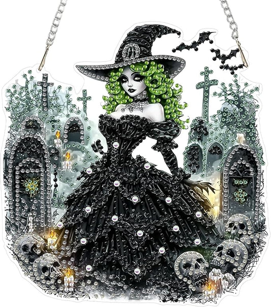 SENQAO Witch Diamond Art Hanging Kits for Adults Beginners, DIY Acrylic 5D Special Shaped Crystal Diamond Gem Art Painting Hanging Ornament for Home Wall Decor and Gift（Halloween Skull）