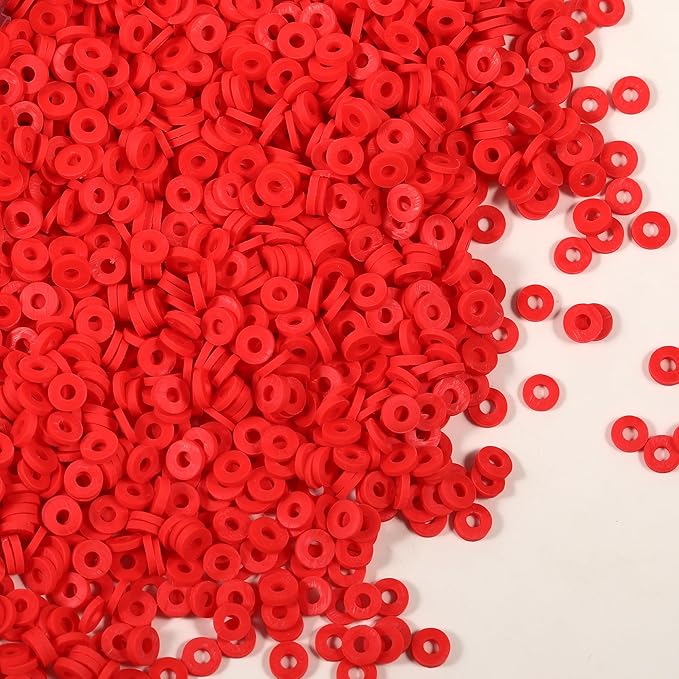 4000 Pcs Clay Beads for Bracelets Making, Polymer Spacer Flat DIY for Jewelry Necklace Earring Making Kit, Preppy Aesthetic Heishi Heshie Thin Disk Beads Assortments Set 4 6 8MM (Red, 6MM)
