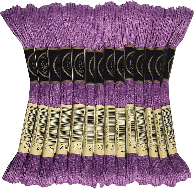 LE PAON Embroidery Floss, 14-Pack Six Strands 100% Long Staple Cotton Embroidery Thread, 8.7-Yard，Color Number：208, Very Dark Lavender