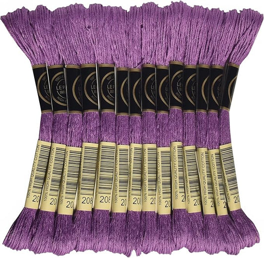 LE PAON Embroidery Floss, 14-Pack Six Strands 100% Long Staple Cotton Embroidery Thread, 8.7-Yard，Color Number：208, Very Dark Lavender