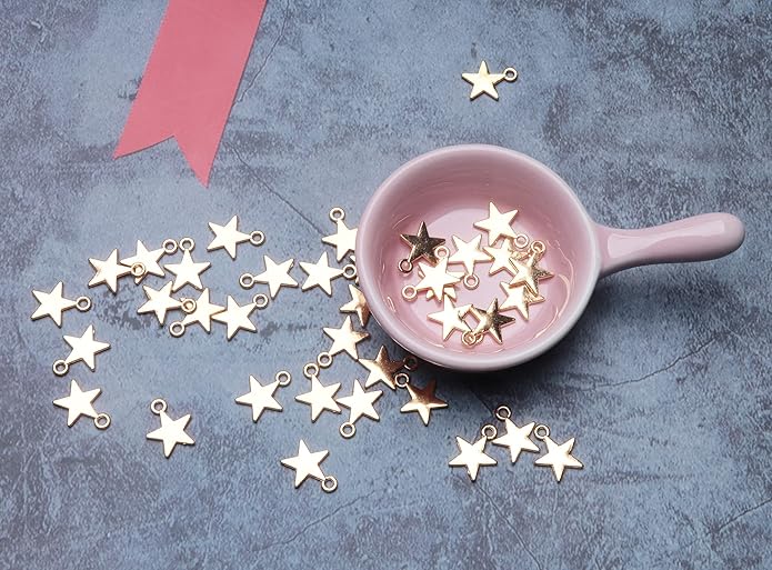 50 Pcs Star Pendants Bulk Small Metal Star Shape Charms for Jewelry Making Kit Finding Necklace Bracelet Key Chains Earring DIY Crafting