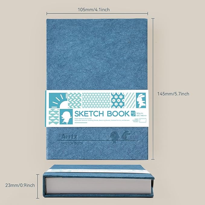 Arrtx A6 Sketchbook 5.8"x4.1" - 120 Sheets/240 Pages(2 Pack), 180gsm Acid-Free Paper Blank Sketch Book, Hardcover Portable Artist Sketch Journal for Drawing, Illustration & Travel