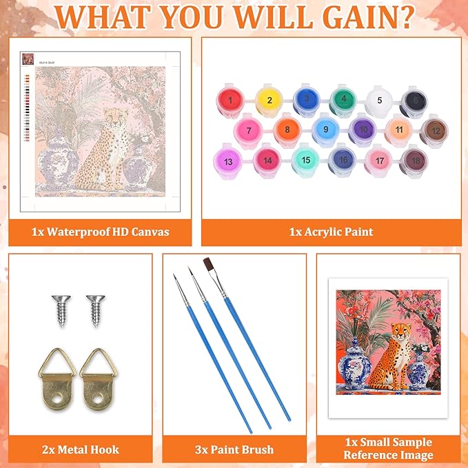 MAXBYE Cheetah and Celadon Paint by Number for Adults, Acrylic Easy Paint by Numbers for Adults Beginner, DIY Painting by Numbers for Home Wall Decor Gift 12x12inch, Oriental Aesthetics Art
