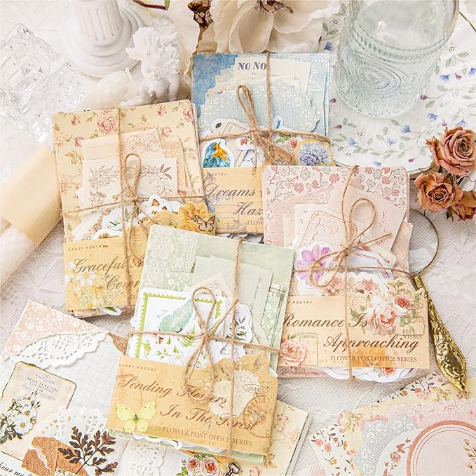 400 Pcs Floral Scrapbook paper & Stickers, 4 Packs Scrapbook Supplies Kit, Junk Journal Scrapbooking Paper for Journaling, Scrapbooking Embellishments, Planner, Card Making