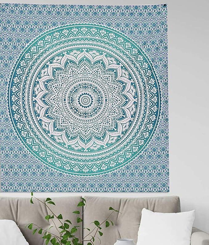 popular handicrafts hippie mandala ombre tapestry wall hanging - indian maditation green gypsy bohemian hippy psychedelic dorm room decor poster 30 x 40 inch