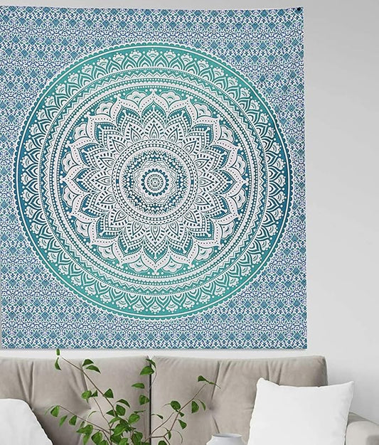 popular handicrafts hippie mandala ombre tapestry wall hanging - indian maditation green gypsy bohemian hippy psychedelic dorm room decor poster 30 x 40 inch