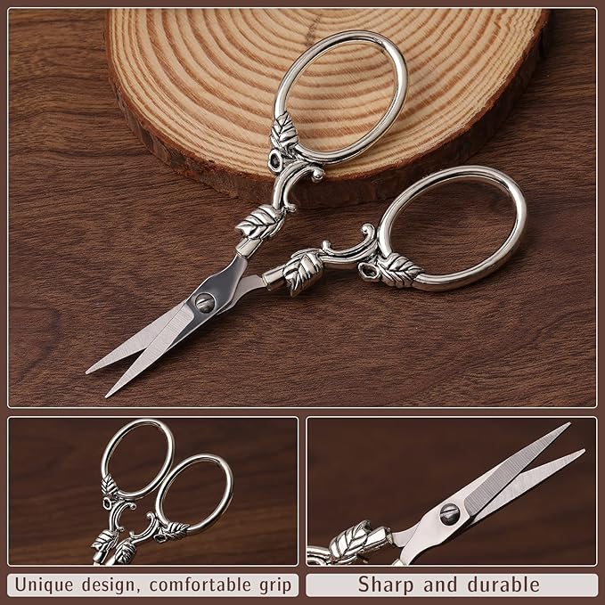 kdafio Embroidery Scissors Kits, Vintage Scissors European Style Sewing Tools with Embroidery Scissors, Sewing Awl, Sewing Needle Case, Complete Sewing Kits for Embroidery and Craft Art Work (Silver)