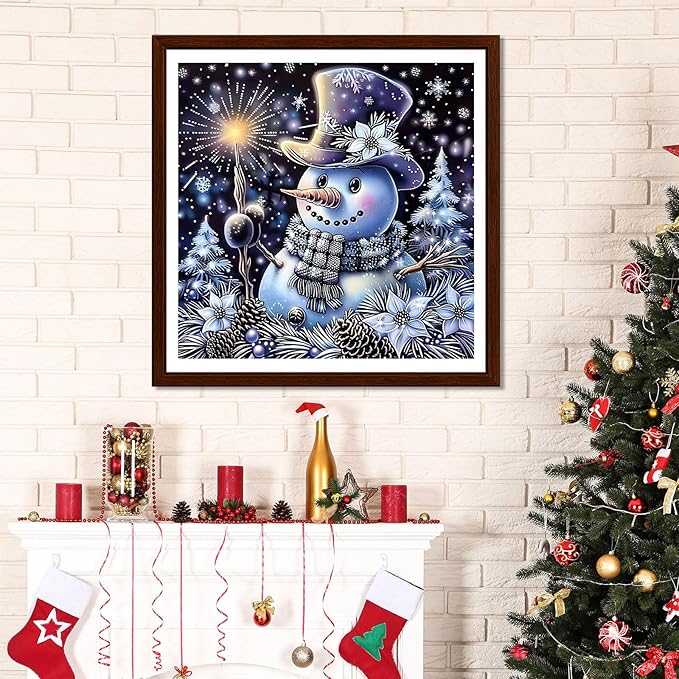 EMIEAUFG Christmas Diamond Art Kits for Adults, Christmas Snowman Diamond Paiting Kit for Beginners, 5D DIY Round Full Drill Craft Diamond Dot Gem Art, Home Wall Decor 12" x 12"