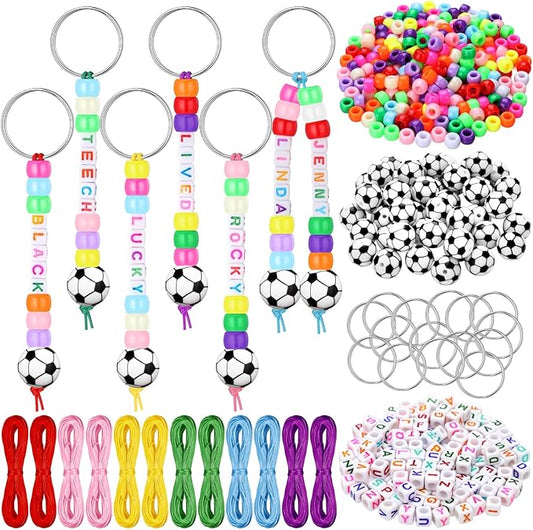 Landical 564 Pcs DIY Bead Keychain Kit Key Chain Making Craft Adjustable Letter Beads String Mama Sport Gift Alphabet Jewelry Backpack Accessories Holiday Party Favor (Soccer,Fun Color)