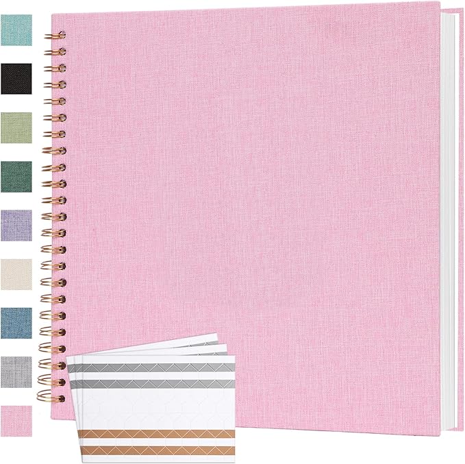 Scrapbook Photo Album 12x12 Inches 80 Pages Hardcover Kraft Paper Linen Cover Scrap Book Memory Book DIY Scrapbook Albums for Wedding Baby Boyfriend Travel Anniversary Family, Pink