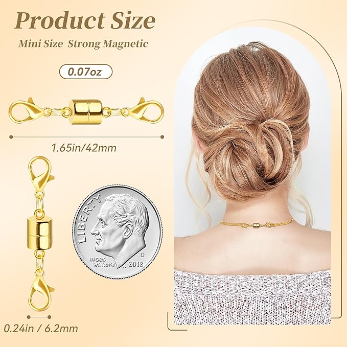 sutqigui magnetic necklace jewelry clasps and closures with double lobster clasp, 14k gold magnetic jewelry clasps for necklaces, bracelet necklace extenders for women (12pcs)