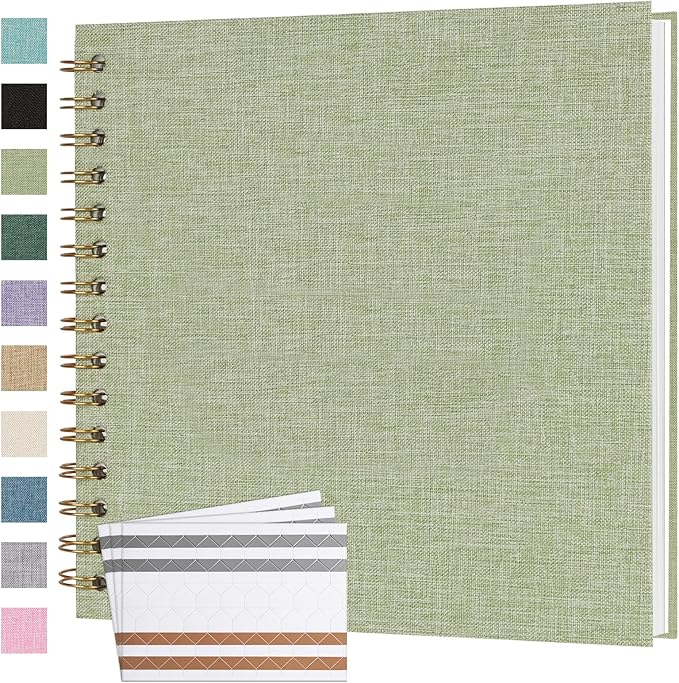 Scrapbook Photo Album 8x8 Inches 40 Pages Hardcover Kraft Paper Linen Cover Scrap Book Memory Book DIY Scrapbook Albums for Wedding Baby Boyfriend Travel Anniversary Family, GrassGreen