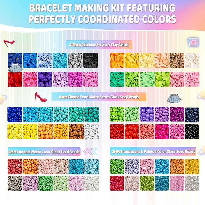 Goldwise Friendship Bracelet Kit, 16000 pcs with Seed Beads (2/3/4mm), Clay Beads, 7 Styles Letter Beads (A-Z), Variety of Charms, DIY Jewelry Making Crafts