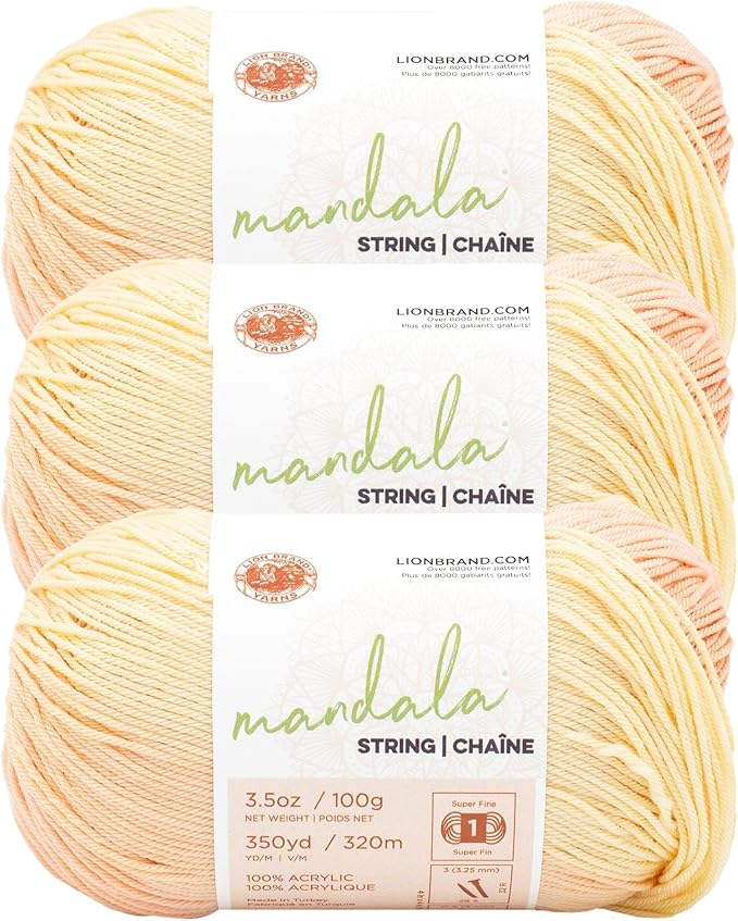 Lion Brand Yarn Mandala String, Fingering Yarn for Knitting and Crochet, Jazz, 3 Pack
