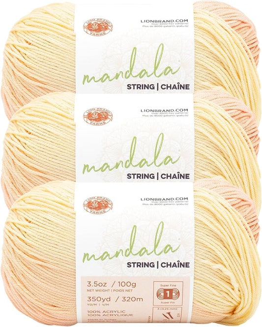 Lion Brand Yarn Mandala String, Fingering Yarn for Knitting and Crochet, Jazz, 3 Pack