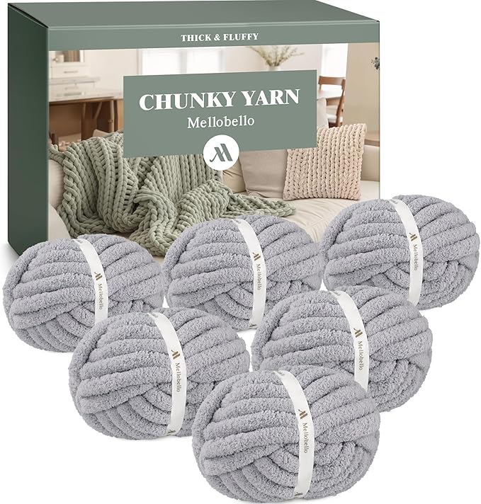 Jumbo Chenille Chunky Yarn for Crocheting - Super Bulky Fluffy Chunky Yarn for Hand Knitting - Extra Thick Soft Blanket Big Yarn 6 Jumbo Pack (27yds,8 oz Each Skein)