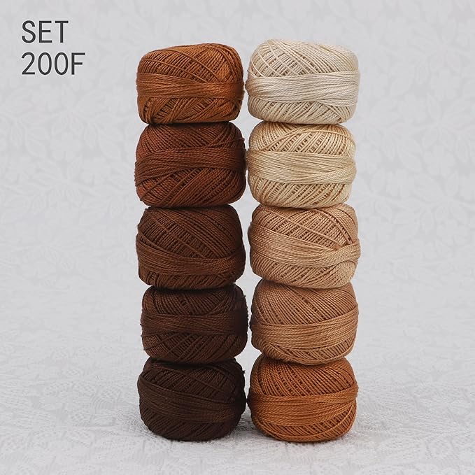 Size 8 Double Mercerized Egyptian Long Staple Cotton Pearl Thread Ball 5 Grams Rainbow Color Embroidery Thread 10 Colors per Box for Crochet Hardanger Cross Stitch Hand Embroidery (Set F)