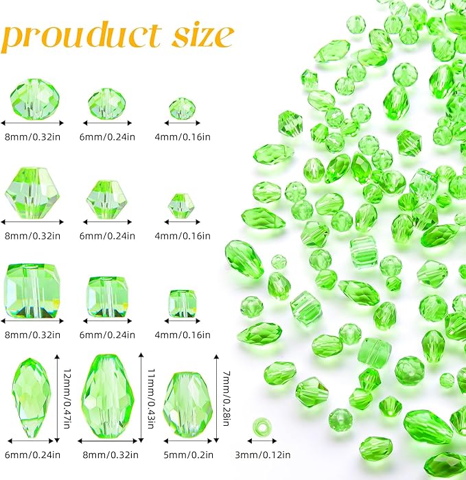 1500 Pcs Crystal Glass Beads for Jewelry Making – 12 Styles Bicone, Rondelle, Cube, Teardrop & 3mm Spacer Beads, DIY Bracelet Necklace Earring Craft Kit with Organizer Box(Green)