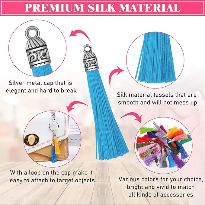 Caffox Tassels for Jewelry Making, 120PCS Keychain Tassel Charms Bulk, Silky Handmade Tassels for Earrings Bracelets Necklaces and DIY Craft
