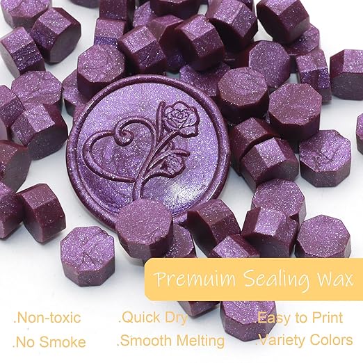 250pcs Wax Seal Beads Dark Purple, Andotopee Premium Sealing Wax Beads for Stamp Seals, Octagon Seal Stamp Pellets Refill Pack for Wedding Invitation, Letter Envelope, Scrapbook DIY Crafts (Aubergine)