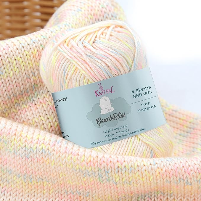 GentleBliss Soft Baby Yarn for Crocheting, 4 Skeins, 880Yds/400G, Free Patterns - Acrylic Baby Blanket Yarn for Knitting - Light Worsted 3 DK Weight - Rainbow Cream
