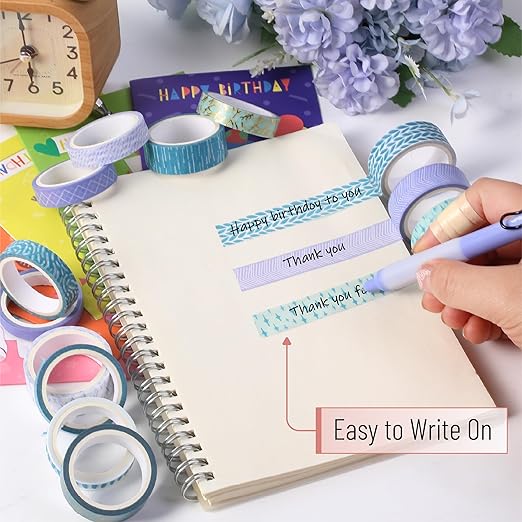 Mr. Pen- Washi Tape Set, 15 Rolls, 5 Yards/Roll, Ocean Breez Design, Gold Foil Washi Tape for Journaling, (6 x 15mm, 6 x 10mm & 3 x 7mm Wide)