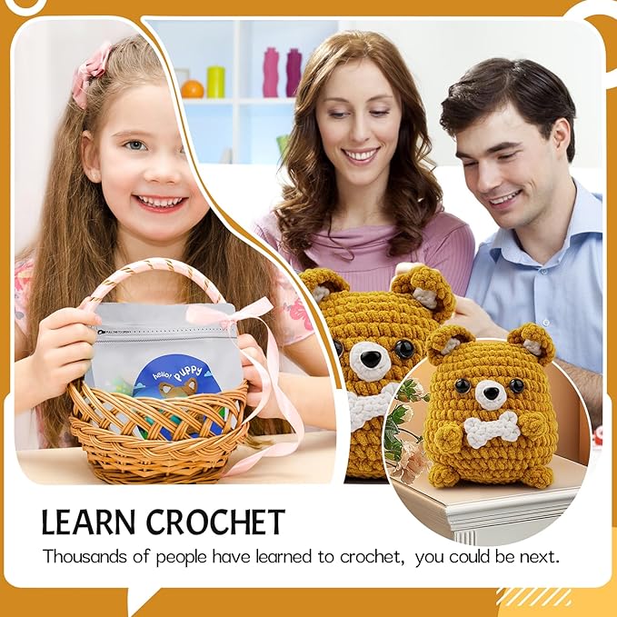Vanttokeey Crochet Kit for Beginners, Animal Amigurumi Crochet Kits Included, Step-by-Step Video Tutorials, Beginner Crochet Kit for Adults and Kids, DIY Easy Crochet Crafts (Puppy)