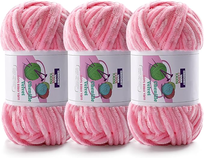 3 Skeins Velvet Chunky Yarn, Chenille Yarn for Crocheting and Hand Knitting, Blanket Yarns for Making Scarves and Knitting Projects - Amigurumi Crochet Yarn (3×3.5oz, 3×87.5yds)