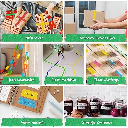 colorful masking tape for arts and crafts, handmade labels, painters tape, painters tape, kids art supplies. each roll is 1 in x 14.2 yards (2.5cm x 13m), 7 rolls of different color tapes in a box.