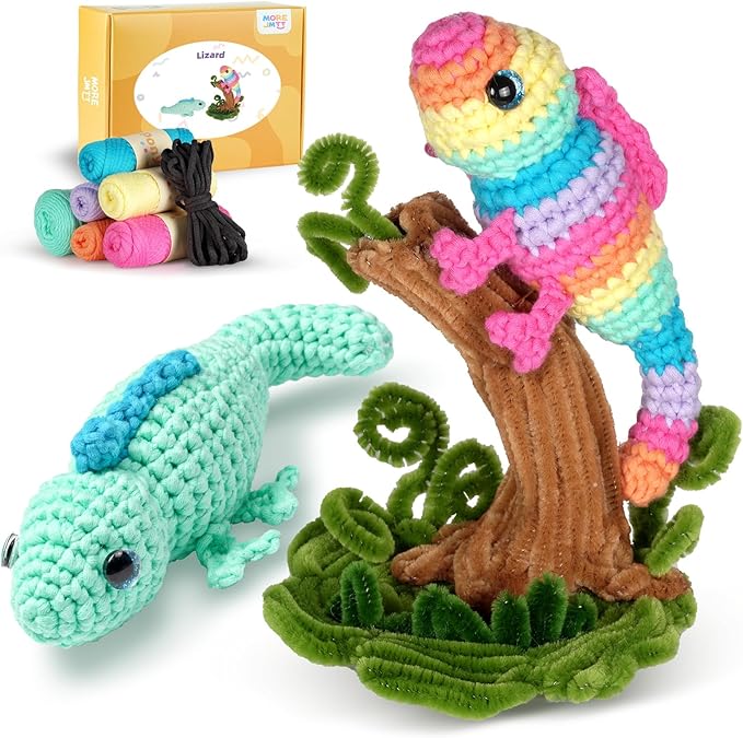 MOREJMTT Crochet Kit for Beginners, Crochet Animal Kits, Crocheting Kit for Starters, Learn to Crochet with Step-by-Step Video Tutorials, Beginner Crochet Kit for Adults(Chameleons)