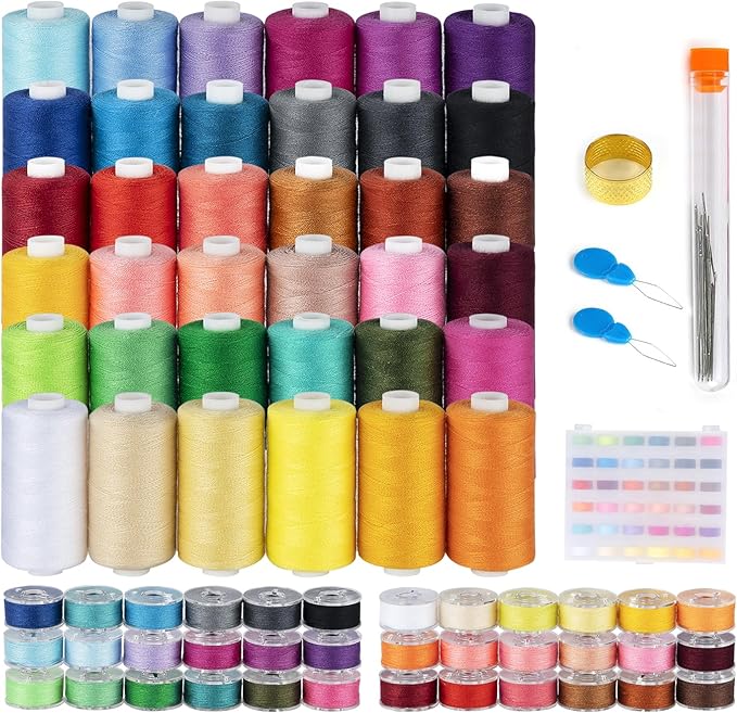 ilauke 72 Pcs Sewing Thread 700 Yards, 36 Colors Prewound Bobbins Thread for Sewing, Polyester Sewing Machine Threads for Brother Singer Janome with Sewing Supplies