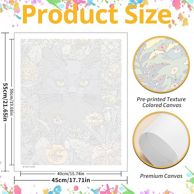Cat Paint by Numbers for Adult, Cat Paint by Numbers Kit for Adults Beginners, DIY Flower Acrylic Painting on Canvas for Home Wall Art Decor 16x20 Inch